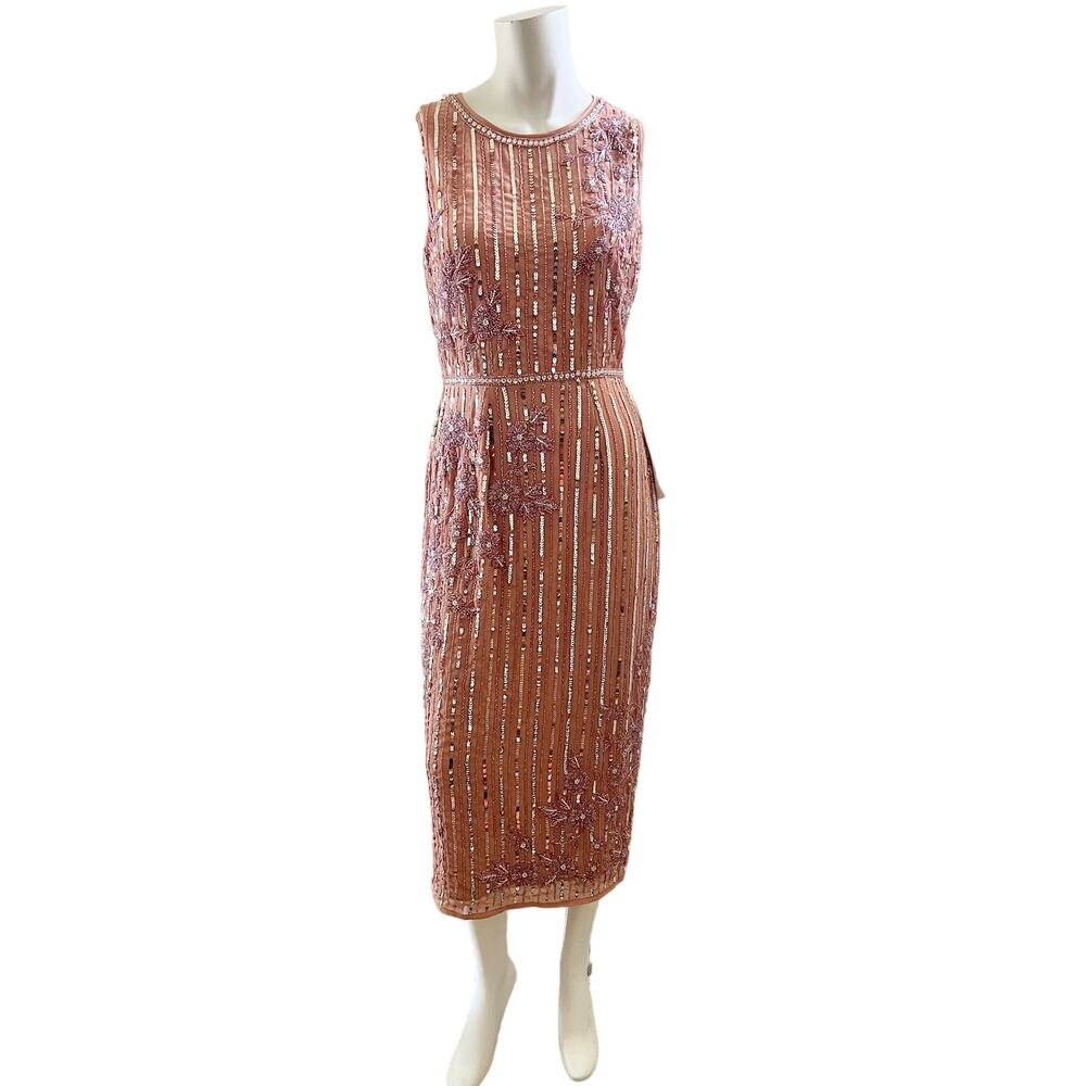 Mac Duggal pink beaded midi formal cocktail prom wedding sleeveless size 6